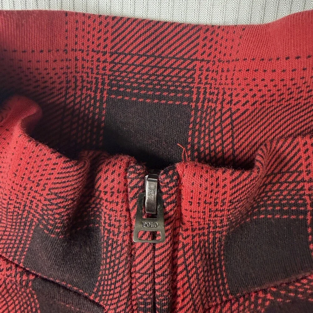 Polo Ralph Lauren Sweatshirt Boys 18-20 Red Plaid 1/4 Zip Pullover Mock Neck